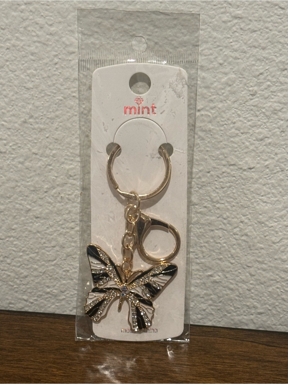 Mint Gold-tone Butterfly Keychain with Black and White Enamel - Picture 2 of 3